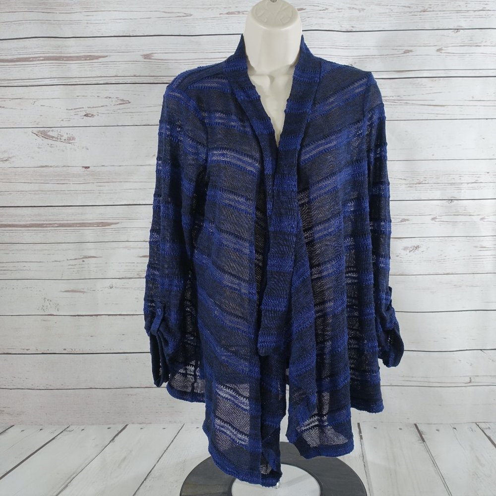 Open Front Roll Tab Sleeve Cuff Cardigan Sweater